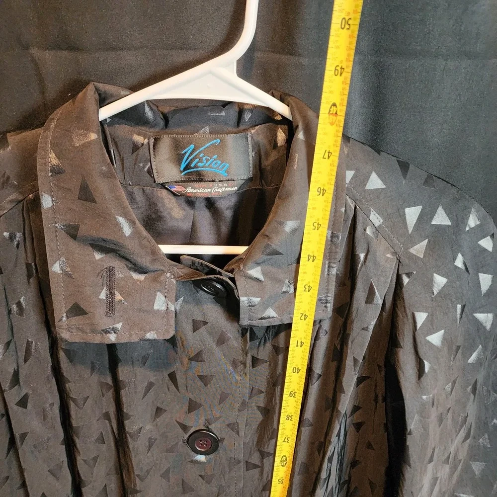 Vision brand black trench coat with a geometric triangle‎ pattern See Photos For